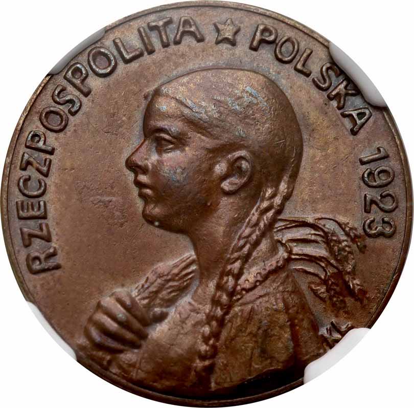 ll RP. 50 marek 1923, kobieta z kłosami, PRÓBA, brąz, NGC MS62 BN